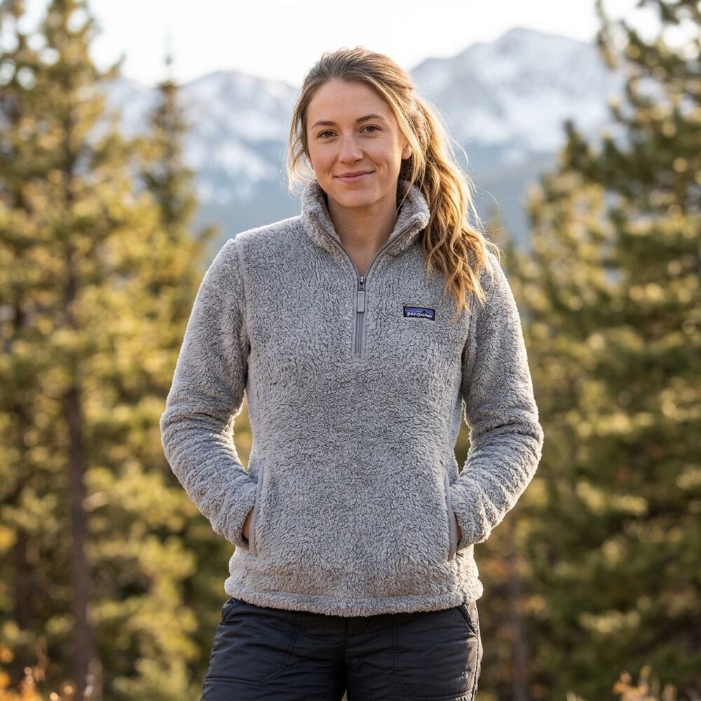 Patagonia Quarter Zip Pullover Fleece Jacket Los Gatos Sherpa Salt Gray Large